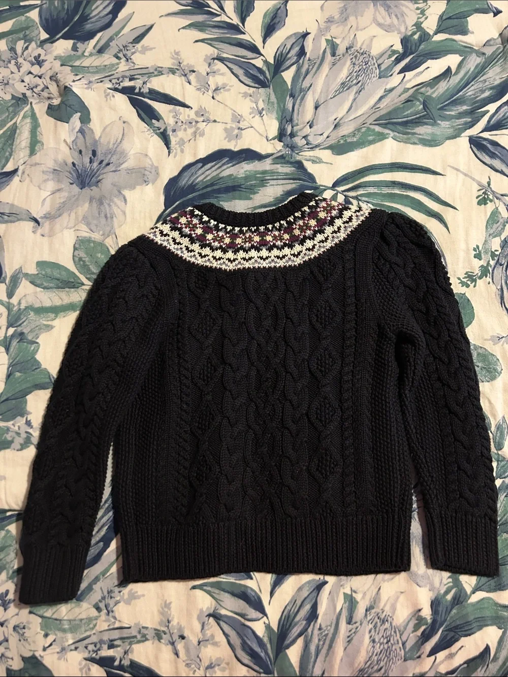 Polo by Ralph Lauren Navy Cable Knit Cardigan with Multicolor Fair Isle Yoke